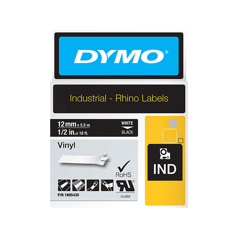Genuine Dymo Rhino Vinyl 12mm Tape Blk