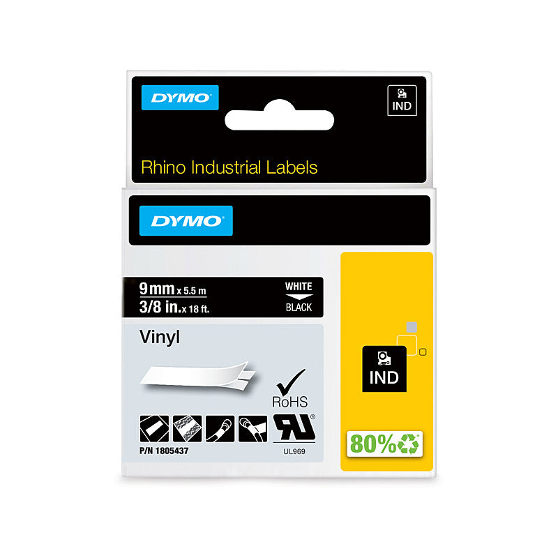 Genuine Dymo Rhino Vinyl 9mm Tape Blk