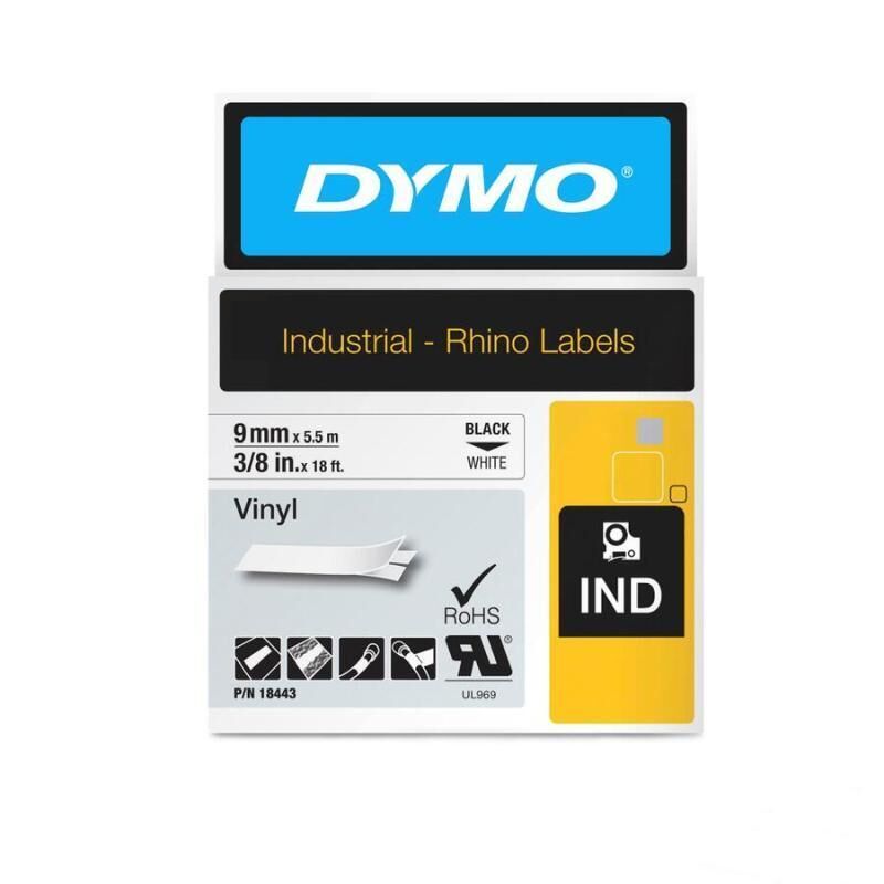 Genuine DymoRhino Black on Wht 9mm Tape