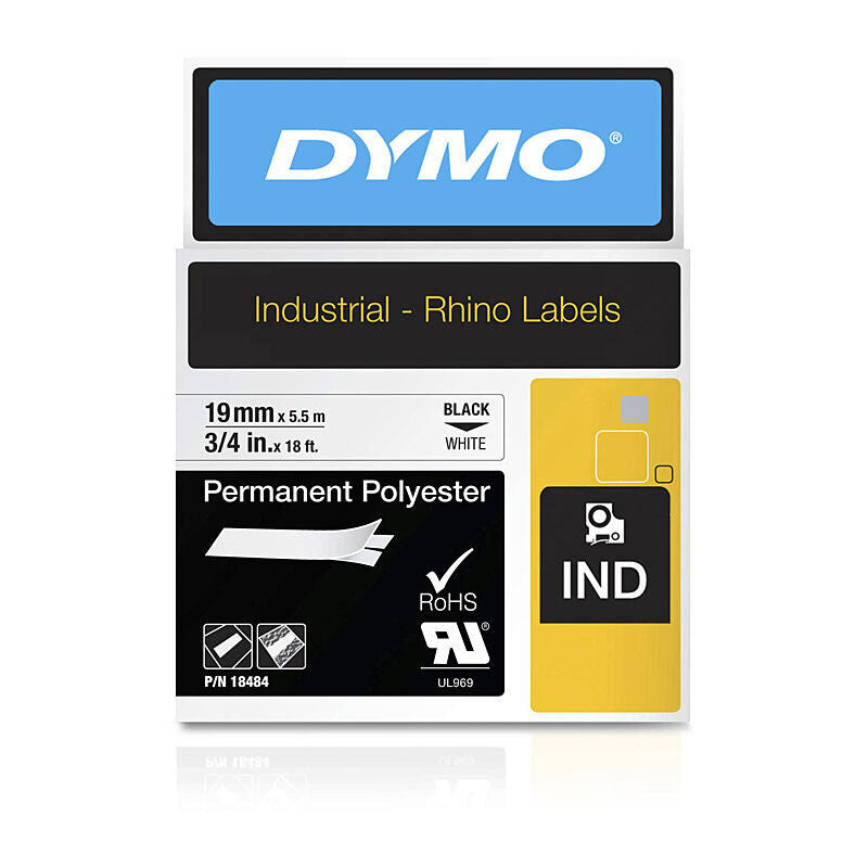 Genuine DymoRhino Black on Wht 19mm Tape