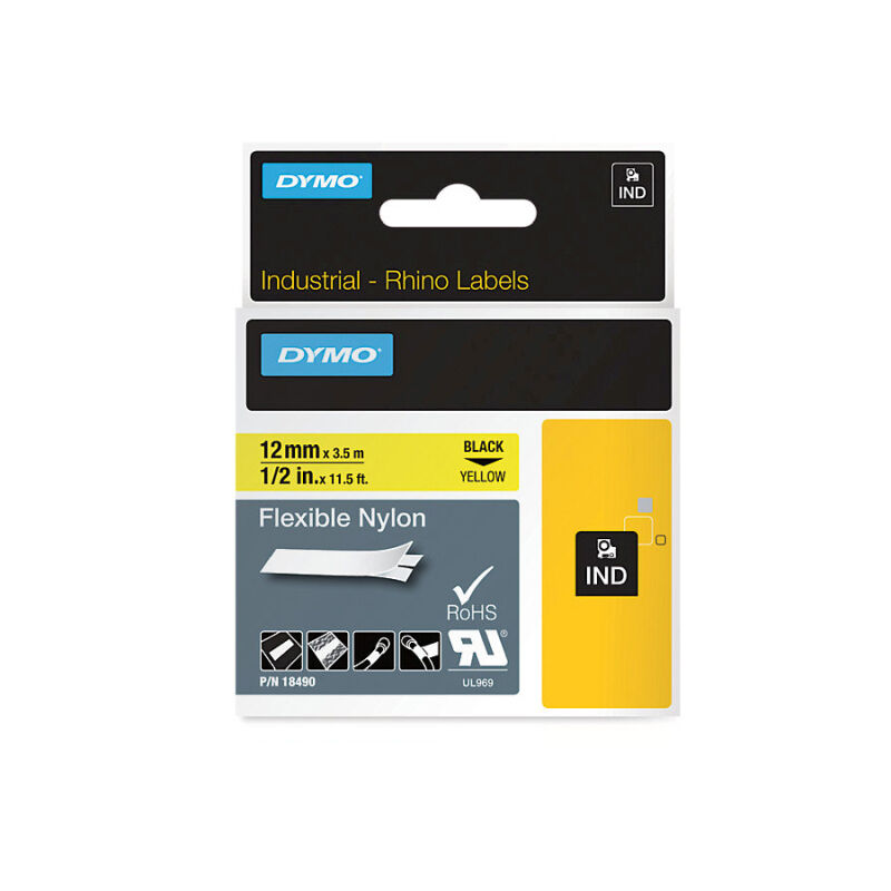 Genuine Dymo Rhino Ny Lbl 12mm Blk/Yel