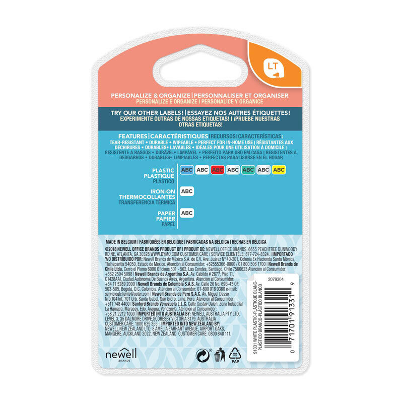 Genuine Dymo LT Plastic 12mm x 4m Whit