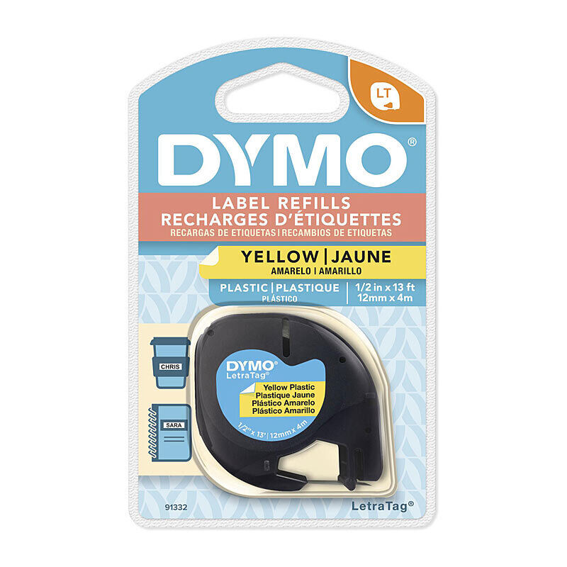 Genuine Dymo LT Plastic 12mm x 4m Yell