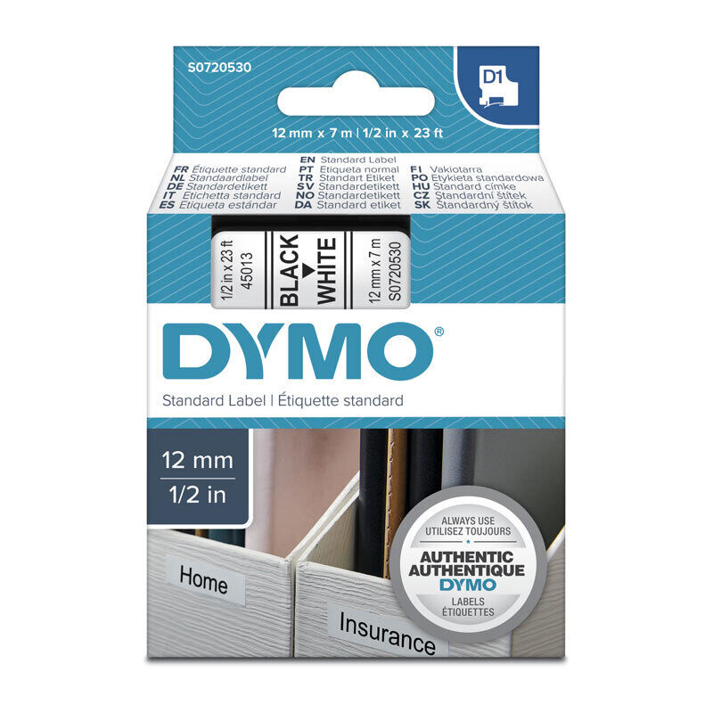 Genuine D1 Black on Wht 12mmx7m Tape