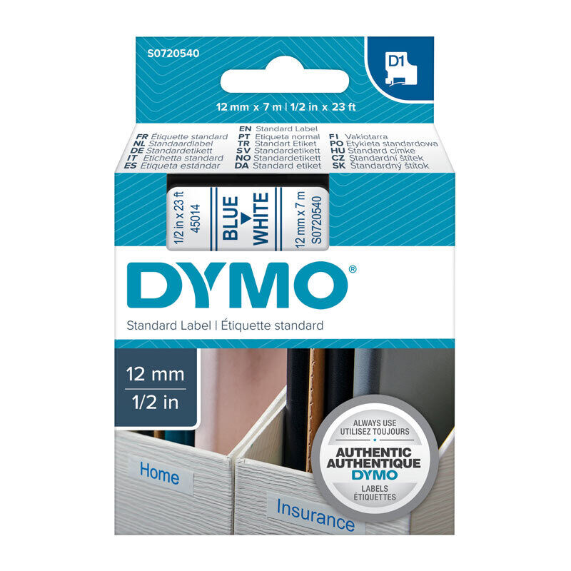Genuine D1 Blue on Wht 12mmx7m Tape