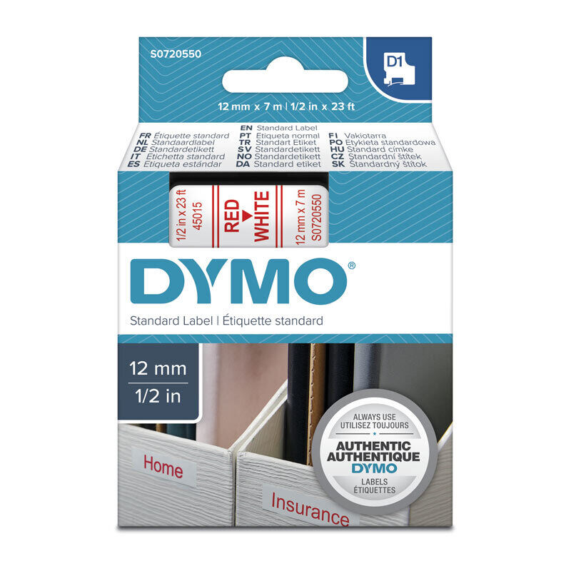 Genuine D1 Red on Wht 12mmx7m Tape
