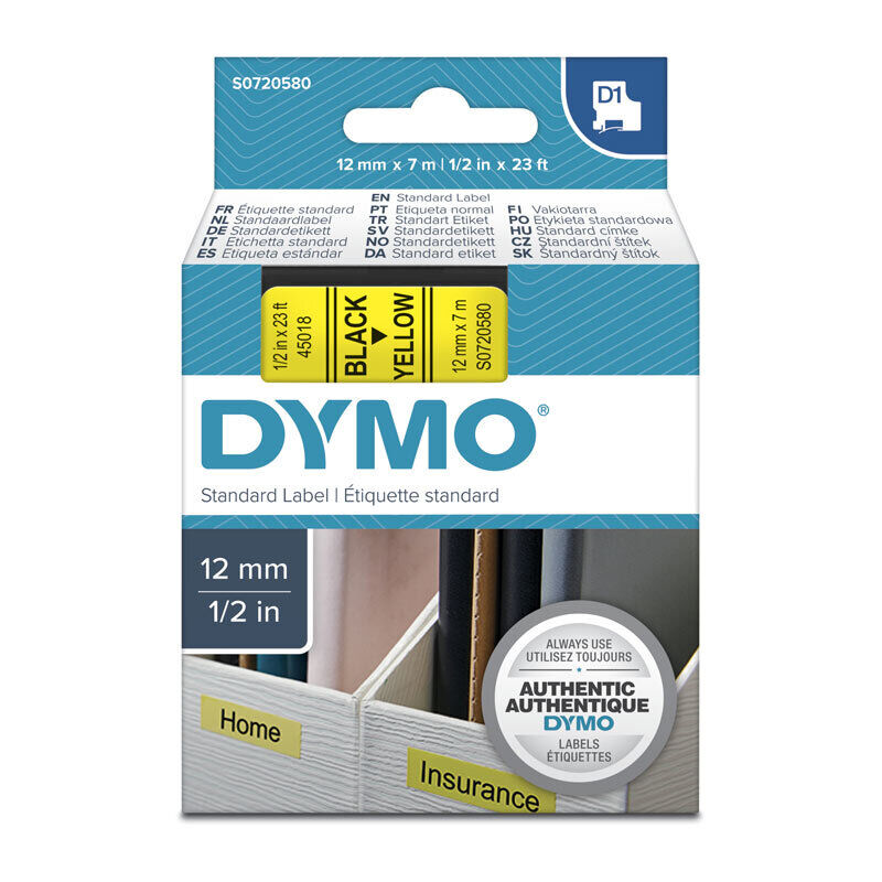 Genuine D1 Black on Yell 12mmx7m Tape
