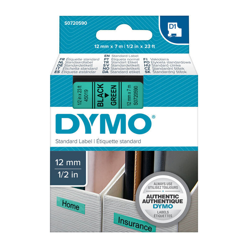 Genuine D1 Black on Grn 12mmx7m Tape