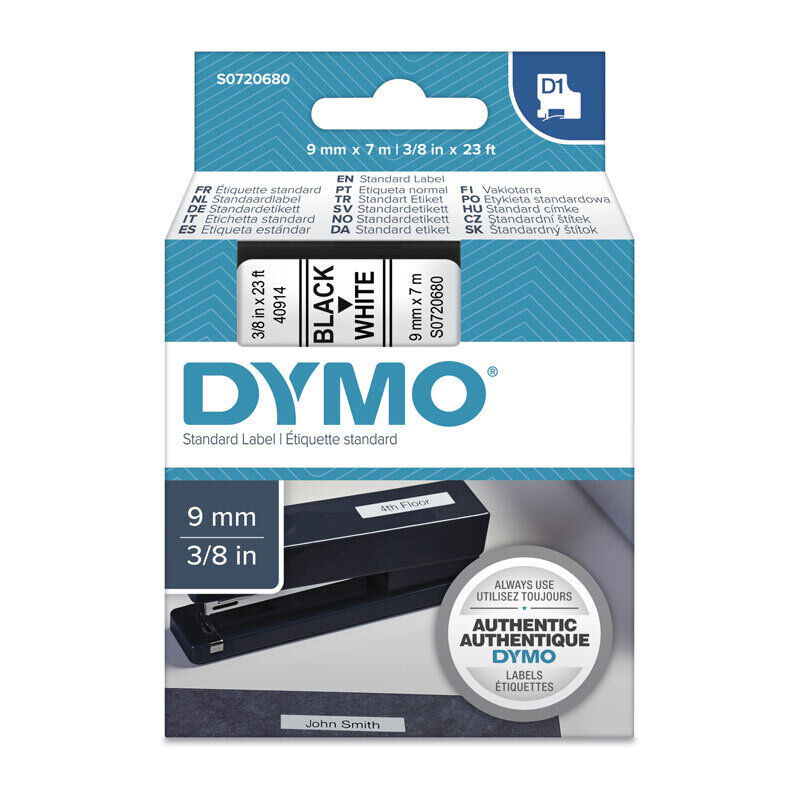 Genuine D1 Black on Wht 9mm x7m Tape