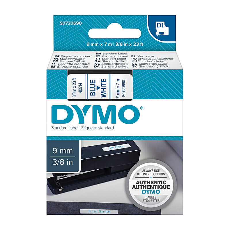 Genuine D1 Blue on Wht 9mm x7m Tape