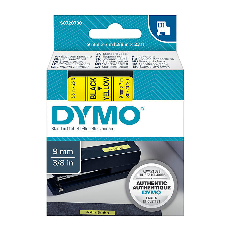 Genuine D1 Black on Yell 9mm x7m Tape
