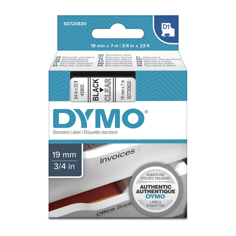 Genuine D1 Black on Clr 19mmx7m Tape