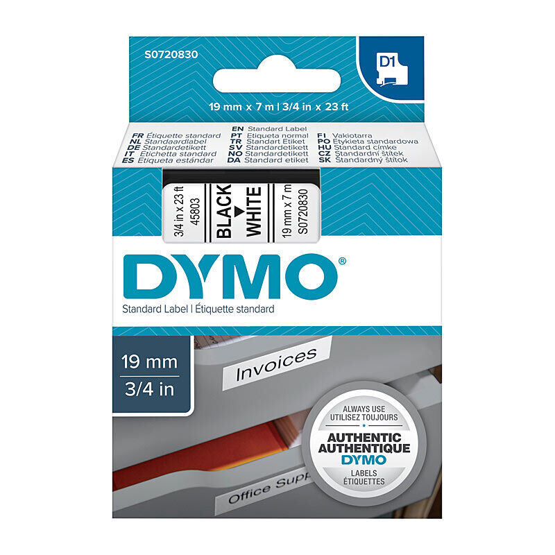 Genuine D1 Black on Wht 19mmx7m Tape