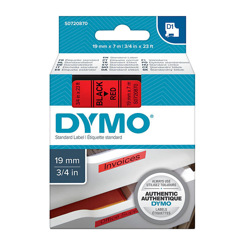 Genuine D1 Black on Red 19mmx7m Tape