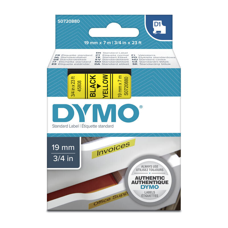 Genuine D1 Black on Yell 19mmx7m Tape