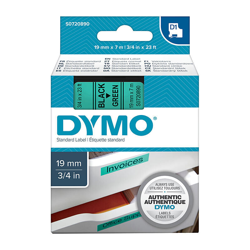 Genuine D1 Black on Grn 19mmx7m Tape