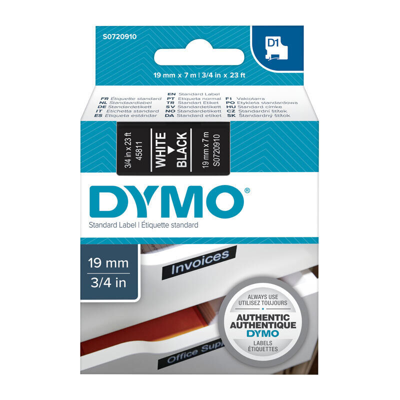 Genuine D1 Wht on Black 19mmx7m Tape