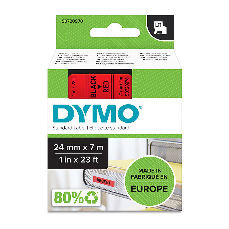 Genuine Dymo D1 Tape 24mmx7M Black on Rd