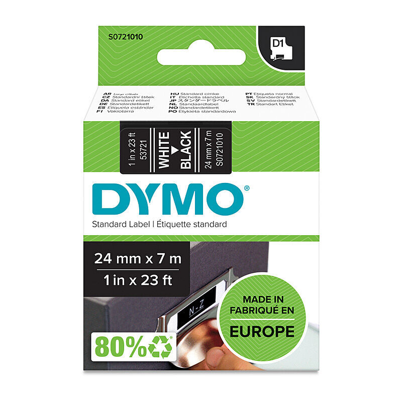Genuine Dymo D1 Tape 24mmx7M Wht onBlk