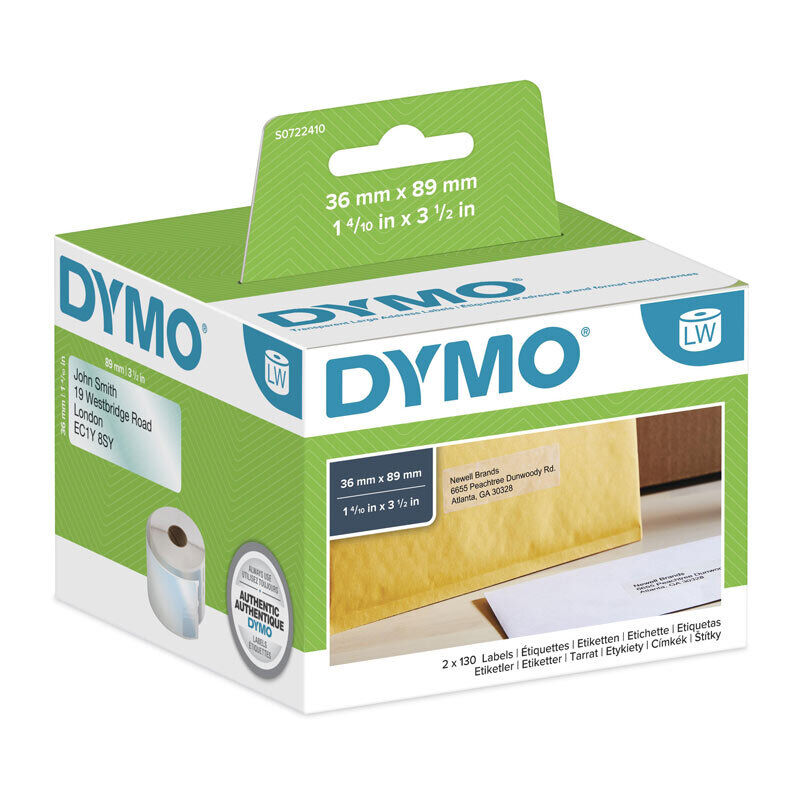 Genuine Dymo LW 36mm x 89mm Clear