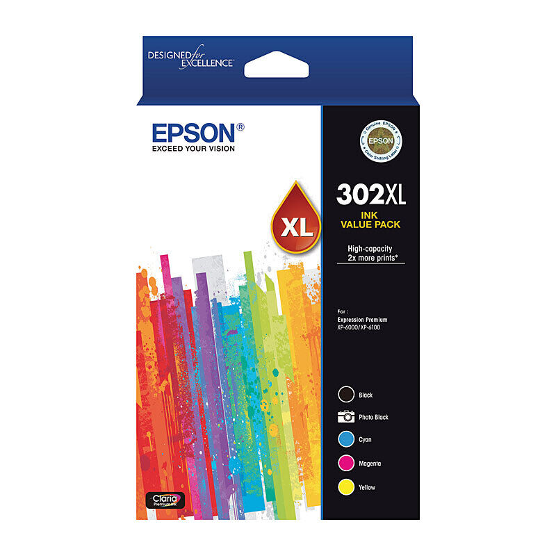 Genuine Epson 302XL 5 Ink Value Pack