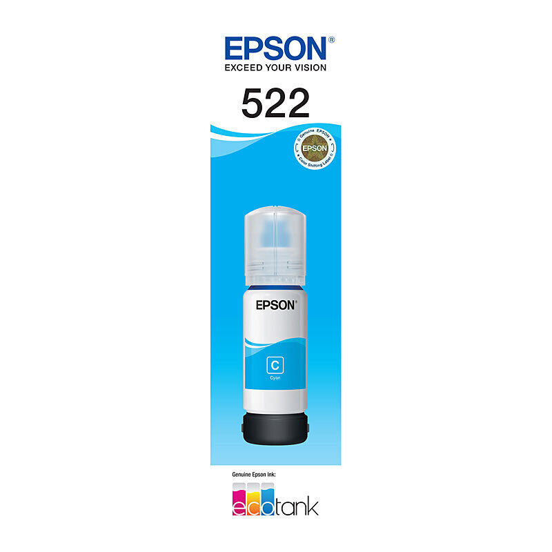 Genuine Epson T522 Cyan EcoTank Bottle
