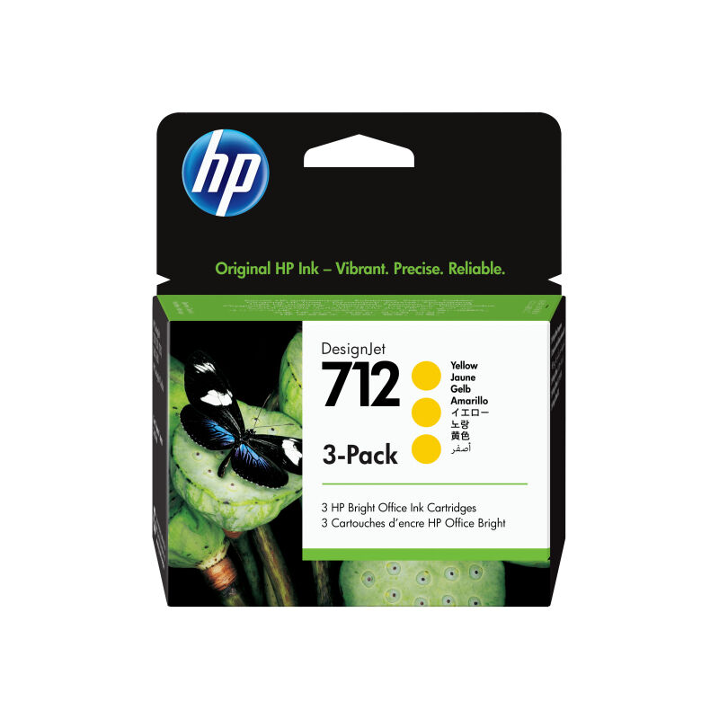 Genuine HP #712 29ml Yell 3 Pack 3ED79A